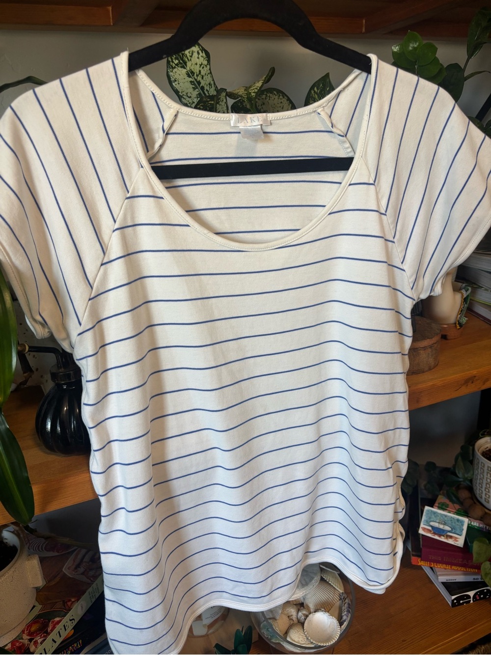 LAKE Women’s Short Sleeve Striped Blue Pajama Top Size S